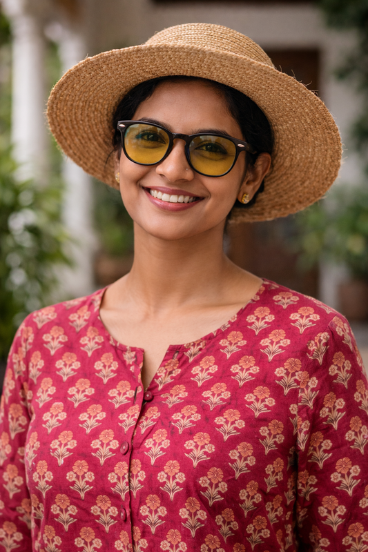 Maroon Handblock Printed Cotton Top for Women