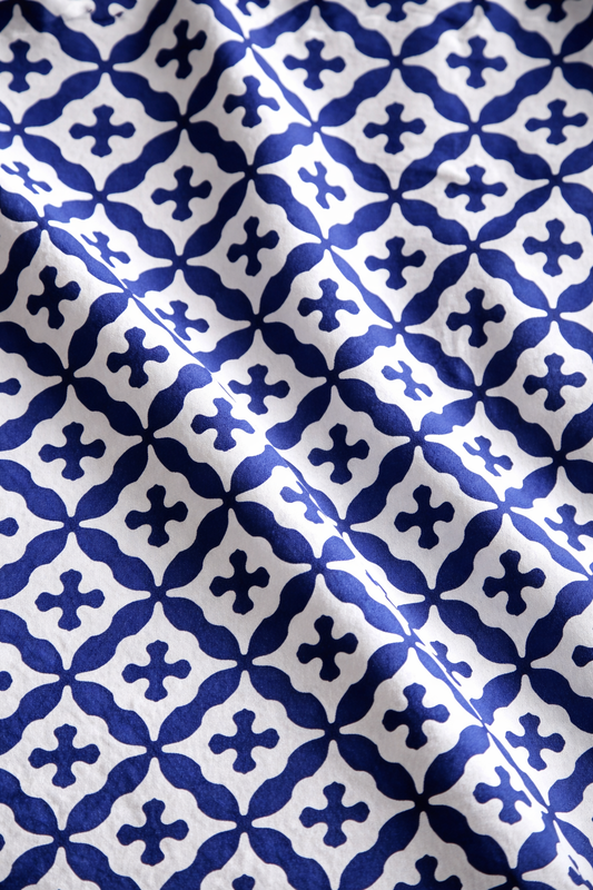 Campus Breeze – Blue Hand-Printed Knee-Length Dress with Pocket