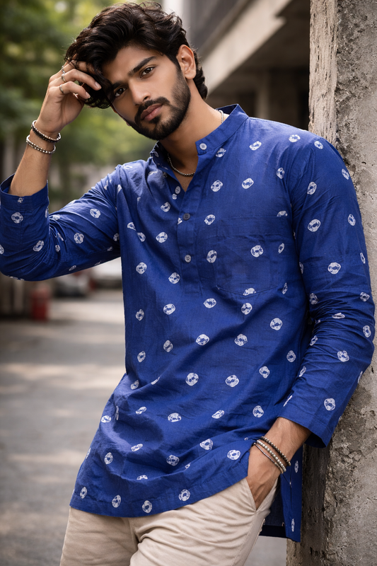 SAVAR Indigo Printed Cotton Men’s Kurta