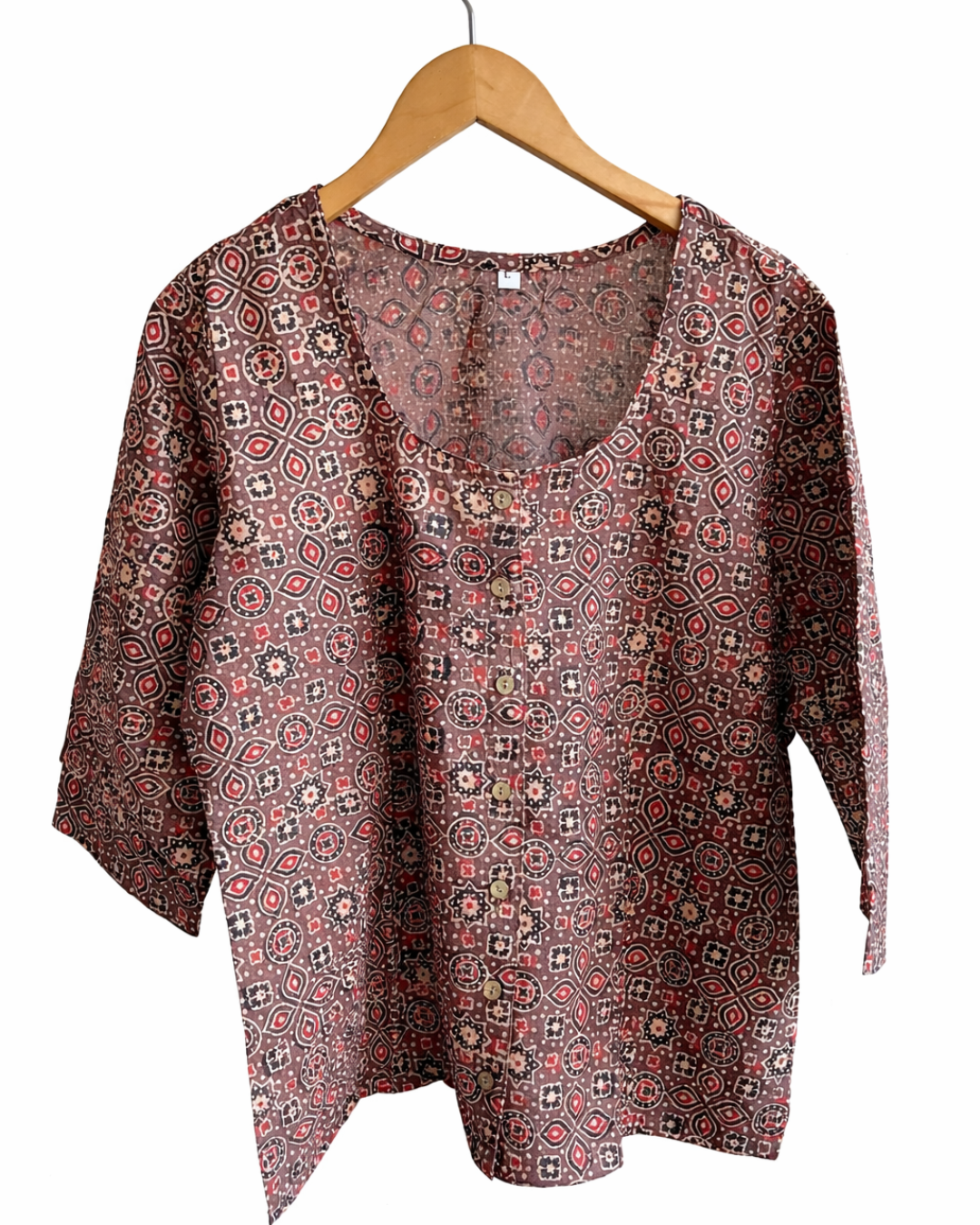 Brown Handblock Printed Cotton Top for Women