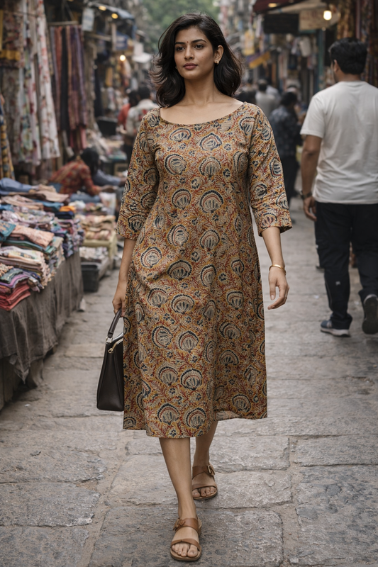 SAVAR | Mustard Muse Knee-Length Dress