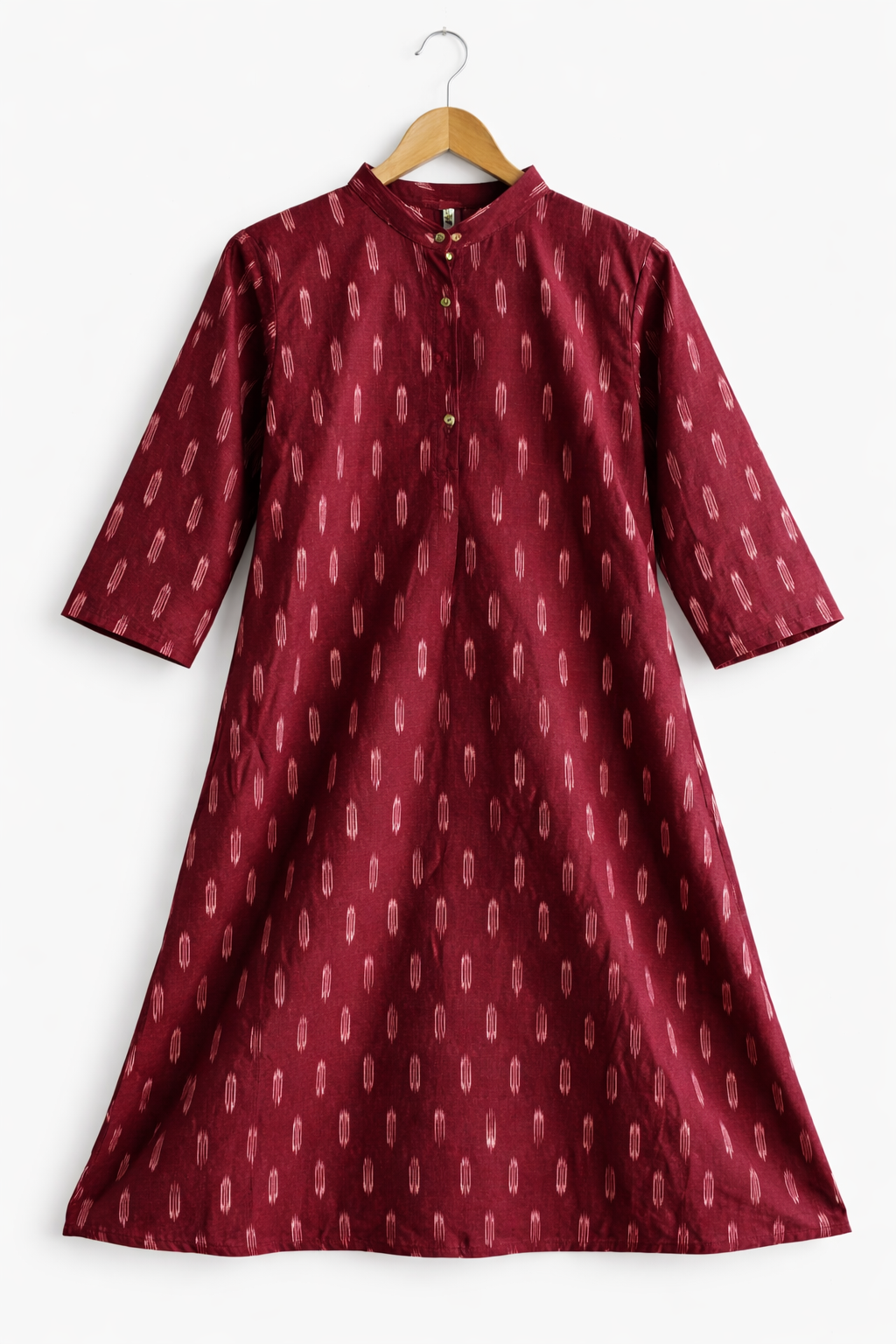 Travel in Style – Burgundy Ikat Cotton Dress for Effortless Journeys