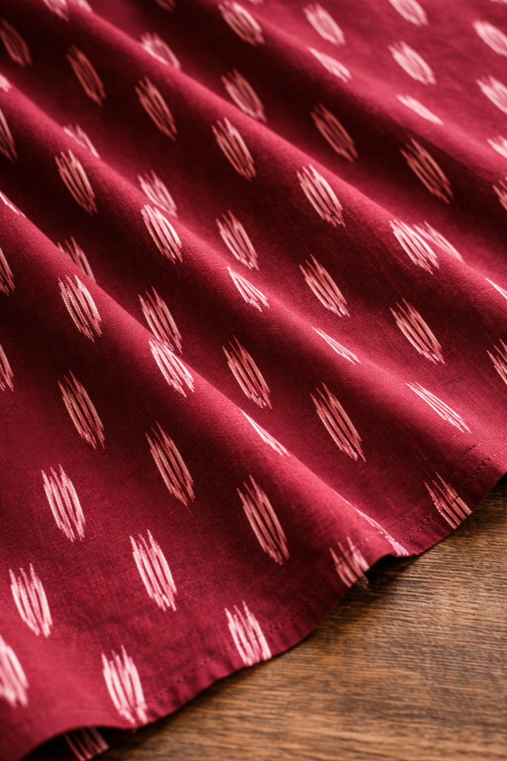 Travel in Style – Burgundy Ikat Cotton Dress for Effortless Journeys