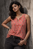 SAVAR Coral Bloom Cotton Sleeveless Top | Handblock Print | Easy Everyday Wear