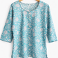 SAVAR Aqua Bloom Cotton Workwear Top | Handblock Print Formal Top for Women
