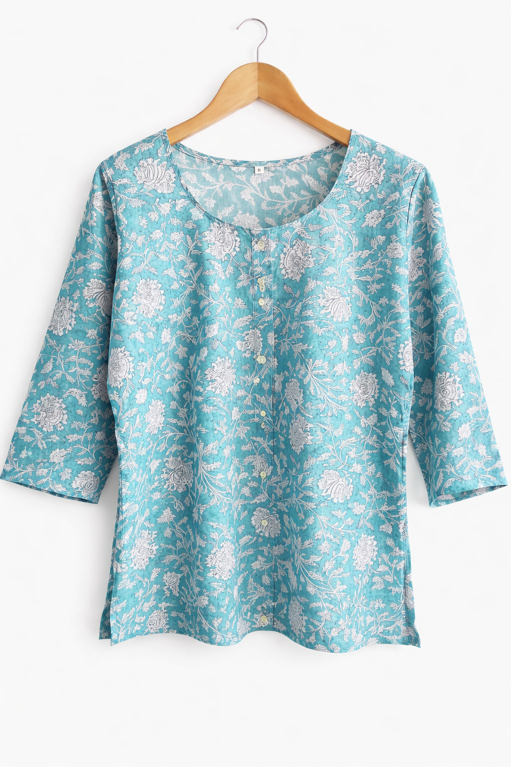 SAVAR Aqua Bloom Cotton Workwear Top | Handblock Print Formal Top for Women