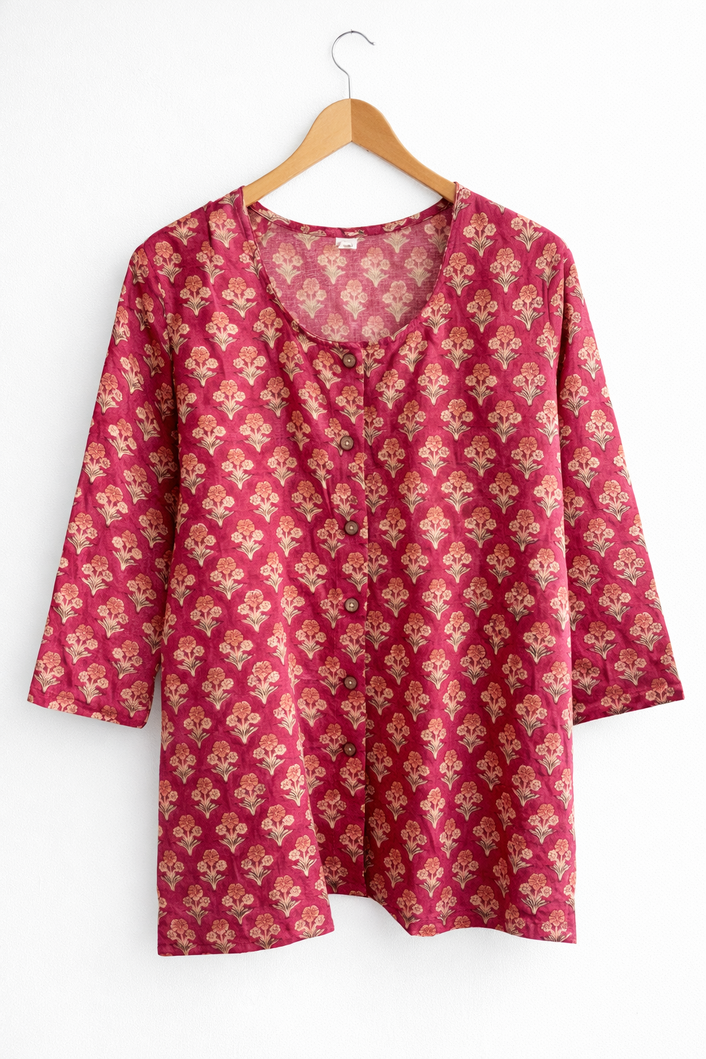 Maroon Handblock Printed Cotton Top for Women