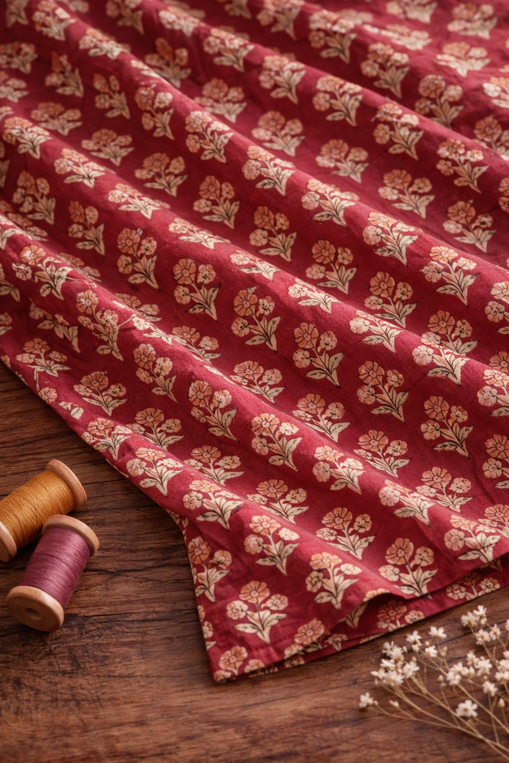 Maroon Handblock Printed Cotton Top for Women