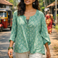 Green Handblock Printed Cotton Top for Women
