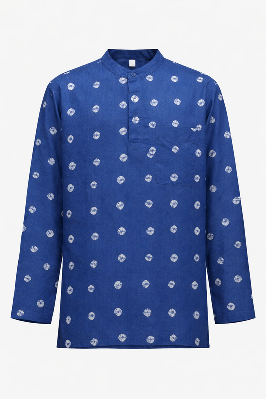SAVAR Indigo Printed Cotton Men’s Kurta