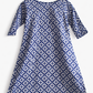 Campus Breeze – Blue Hand-Printed Knee-Length Dress with Pocket