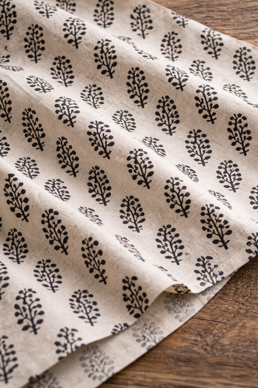 Workday Bloom – Beige Hand-Printed Cotton Dress for Everyday Elegance