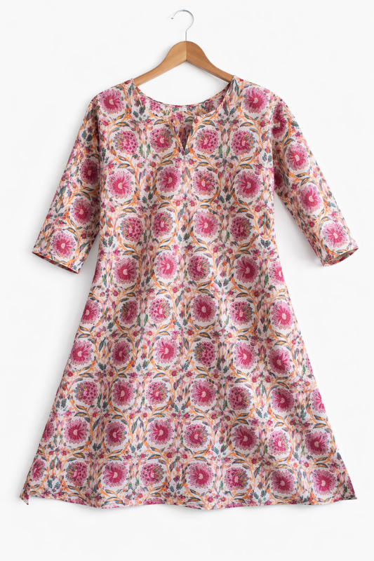 Street Bloom – Floral Cotton Knee-Length Dress for Everyday Adventures