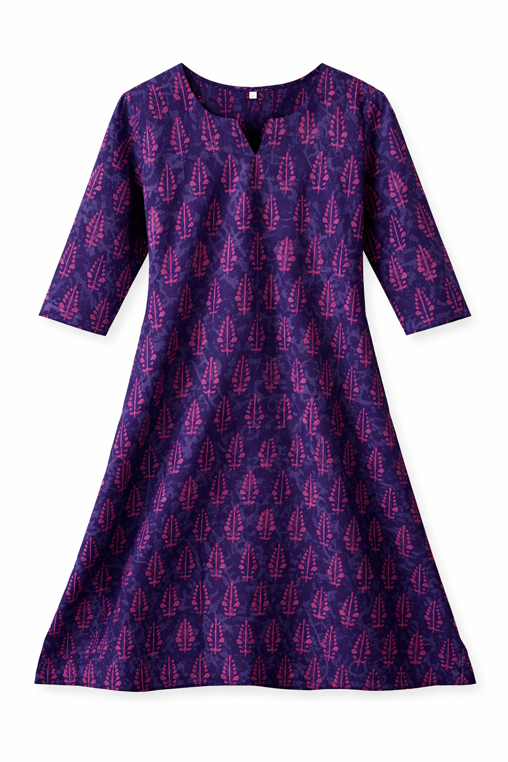 Women’s Printed Kurta Dress | Navy Blue Cotton Kurta Dress for Women | Knee Length, 3/4 Sleeve | Casual, Office & Daily Wear